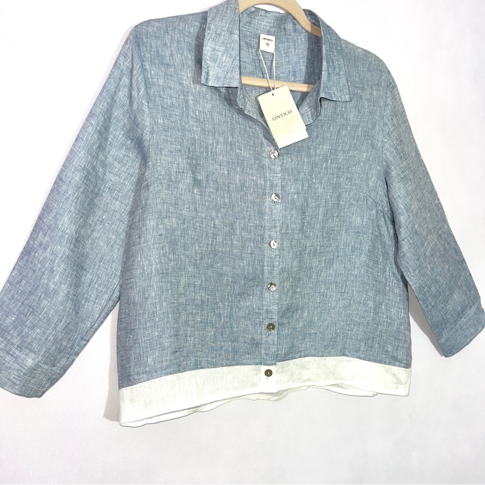 Women's Light Blue Button-Down Collared Shirt - Casual Relaxed Fit - Picture 4 of 16
